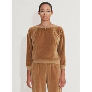 SUZIE KONDI Velour Drop Shoulder Crewneck Crop Top Brown Women's Size Small